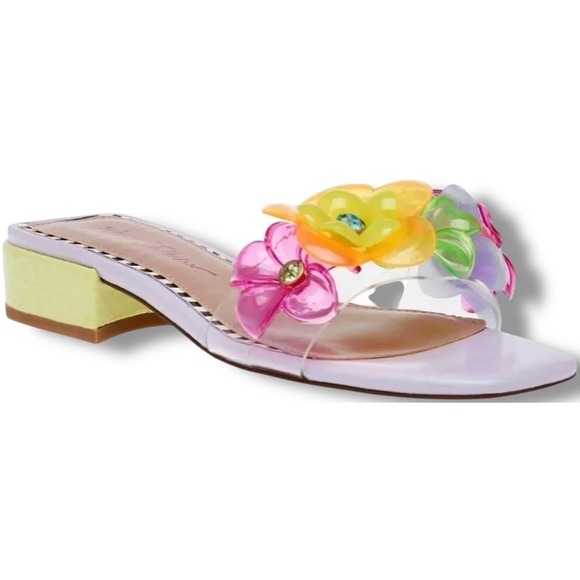 NIB Betsey Johnson Journi Lilac Multi Floral Embellished Slide Sandals Sz 5.5 - Picture 10 of 12